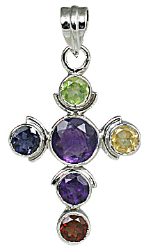 Design 11275: multi-color multi-stone cross pendants