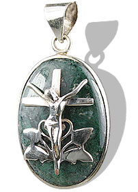 Design 12264: green moss agate cross, religious pendants