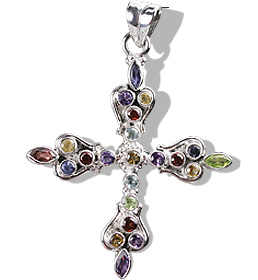 Design 12312: multi-color multi-stone cross pendants