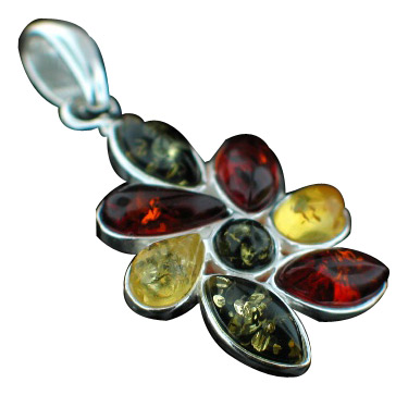 Design 12484: multi-color amber flower pendants