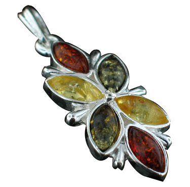 Design 12490: green,orange,yellow amber contemporary, flower pendants