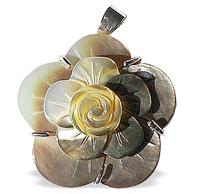 Design 14972: multi-color mother-of-pearl flower pendants