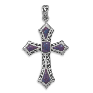 Design 22091: purple turquoise religious pendants