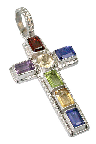 Design 9467: Red, Blue, Yellow multi-stone cross pendants
