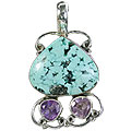10258: Silver Setting blue,purple turquoise  drop pendants