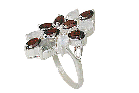 Design 10024: red,white garnet engagement, estate, flower rings