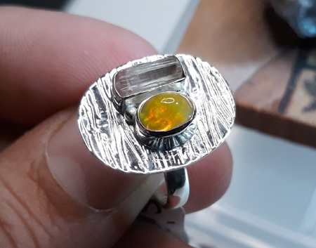 Design 22150: green,orange,yellow opal rings