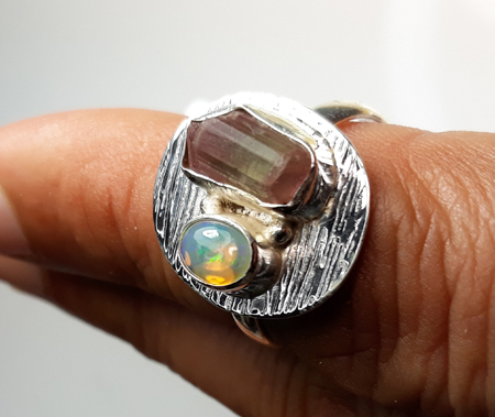 Design 22154: green,yellow,multi-color opal rings