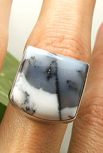 Design 7248: gray,white dendrite opal american-southwest rings