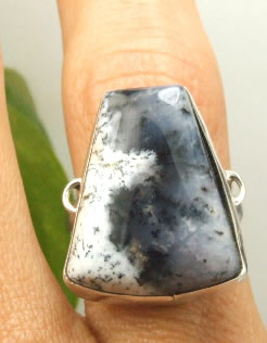 Design 7254: black,white dendrite opal american-southwest rings
