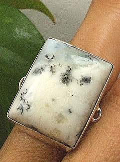 Design 7258: gray,white,multi-color dendrite opal rings