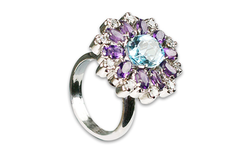 Design 8957: Purple, Blue, White amethyst flower rings